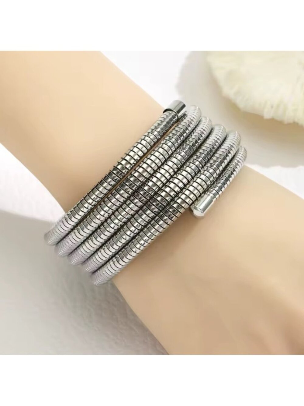 Minimalist Silver Spiral Cuff Bracelet - Picture 4 of 8